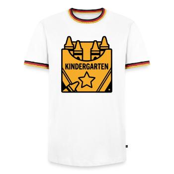 Crayons Kindergarten Logo - Men's Ringer Shirt - white/tricolour - Front - AI Model Female 172 light (172cm) & AI Model Male 185 light (185cm)