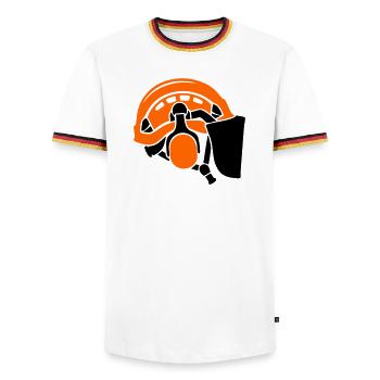 Forestry helmet, tree care, forest workers, lumberjacks - Men's Ringer Shirt - white/tricolour - Front - AI Model Female 172 light (172cm) & AI Model Male 185 light (185cm)