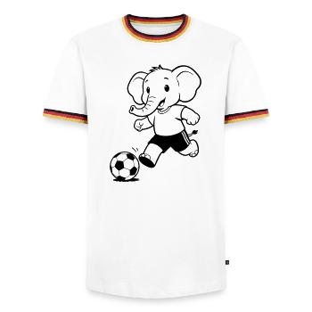 Elephant Football - Männer Kontrast-T-Shirt - Weiß/Dreifarbig - Vorne - AI Model Female 172 light (172cm) & AI Model Male 185 light (185cm)