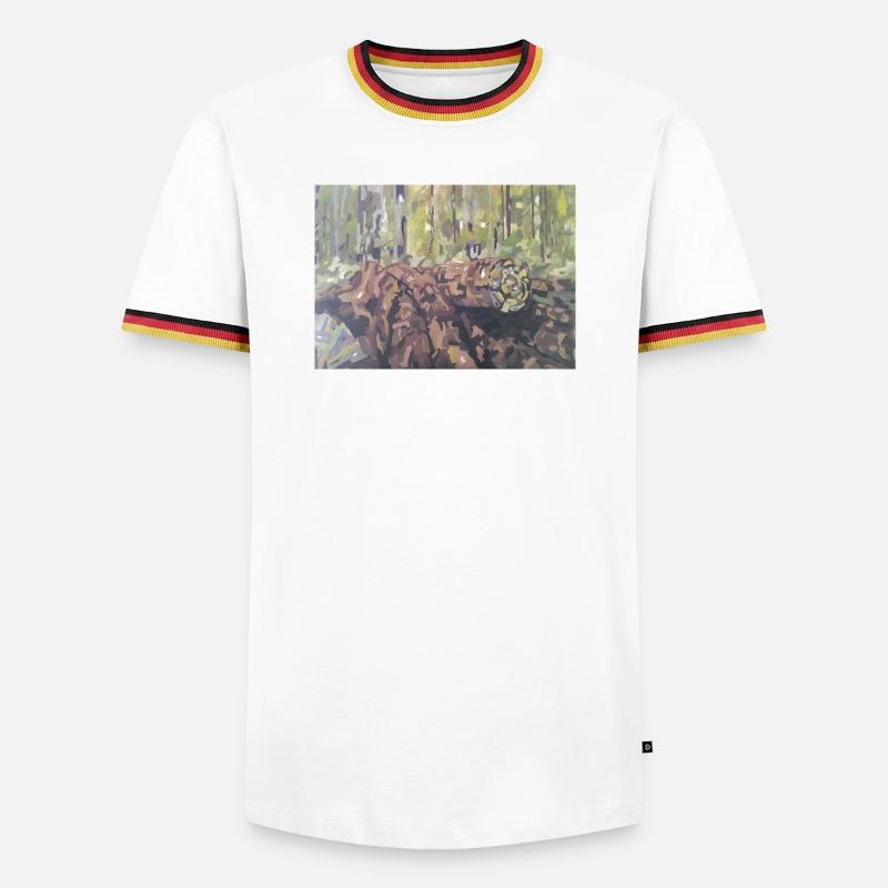 Baumstämme im Wald – eine impressionistische Landschaft - Männer Kontrast-T-Shirt - Weiß/Dreifarbig