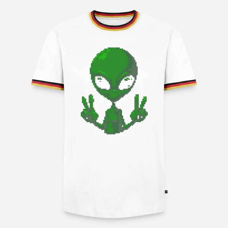 Pixel Alien Friedenszeichen-Tee - Männer Kontrast-T-Shirt - Weiß/Dreifarbig