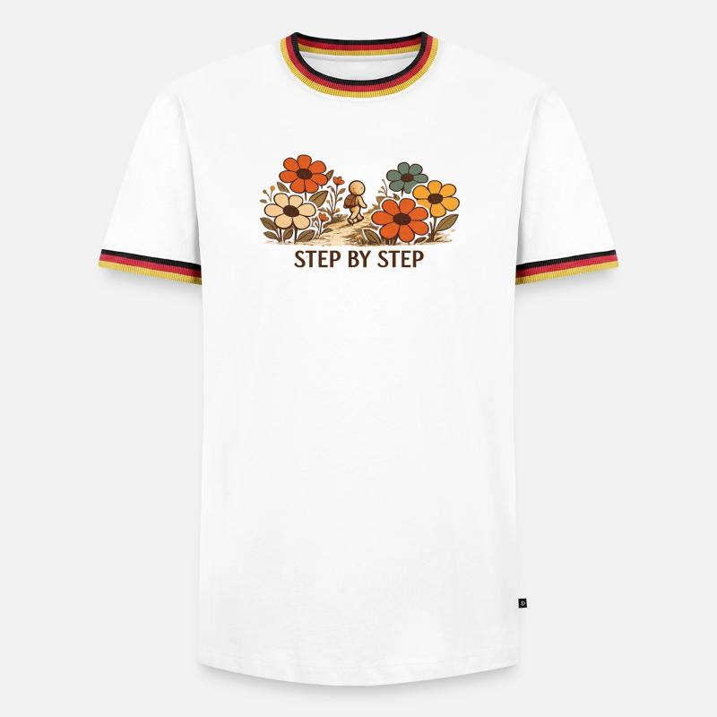 Der kleine Gedanke | STEP BY STEP - Männer Kontrast-T-Shirt - Weiß/Dreifarbig