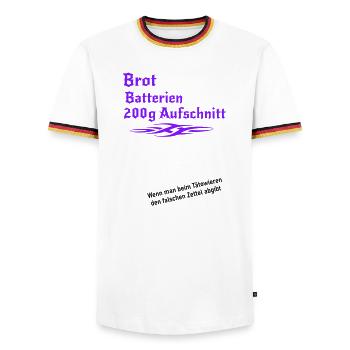 Tattoo falscher Zettel - Männer Kontrast-T-Shirt - Weiß/Dreifarbig - Vorne - AI Model Female 172 light (172cm) & AI Model Male 185 light (185cm)