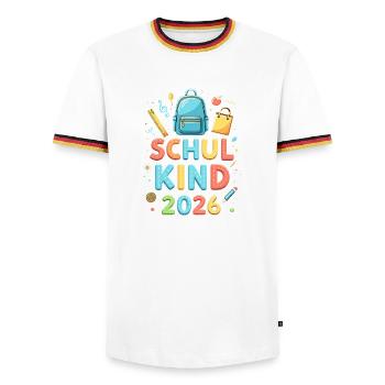 Schulkind 2026 Einschulung 2026 Schulanfang - Männer Kontrast-T-Shirt - Weiß/Dreifarbig - Vorne - AI Model Female 172 light (172cm) & AI Model Male 185 light (185cm)