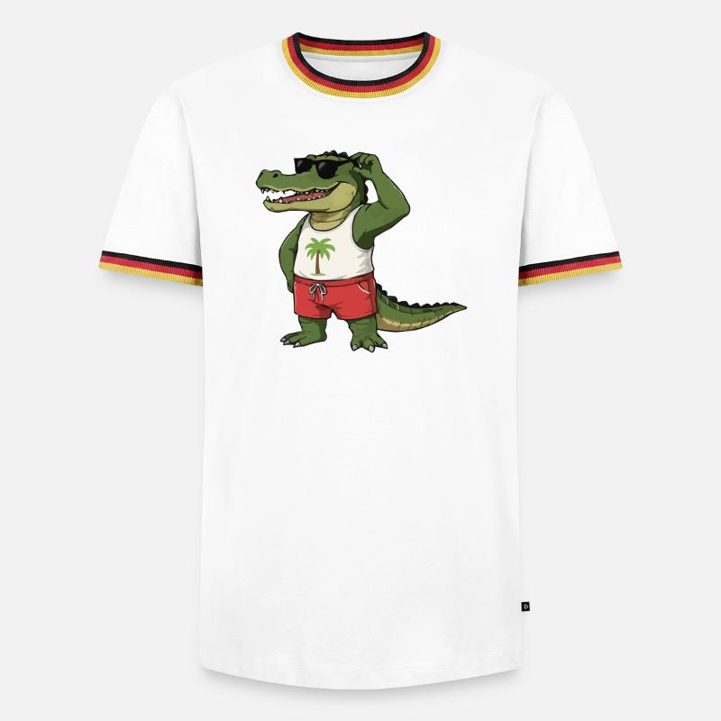 Krokodil Comic - Männer Kontrast-T-Shirt - Weiß/Dreifarbig