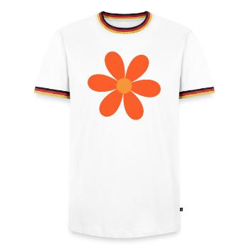 Orange Blossom Daisy Design - Men's Ringer Shirt - white/tricolour - Front - AI Model Female 172 light (172cm) & AI Model Male 185 light (185cm)