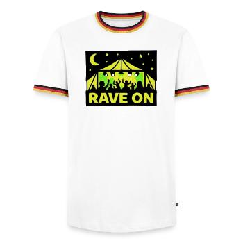 Rave On Festival Zelt Techno Party Crew - Männer Kontrast-T-Shirt - Weiß/Dreifarbig - Vorne - AI Model Female 172 light (172cm) & AI Model Male 185 light (185cm)