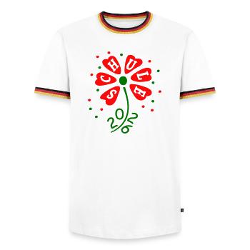 Schule 2026 - Männer Kontrast-T-Shirt - Weiß/Dreifarbig - Vorne - AI Model Female 172 light (172cm) & AI Model Male 185 light (185cm)