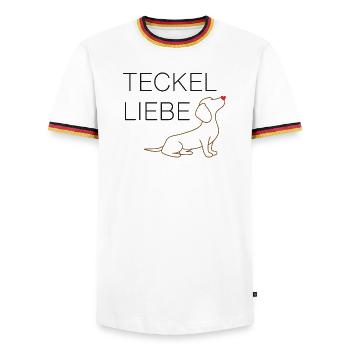 Dackel Liebe Linienzeichnung Herz Teckel - Männer Kontrast-T-Shirt - Weiß/Dreifarbig - Vorne - AI Model Female 172 light (172cm) & AI Model Male 185 light (185cm)