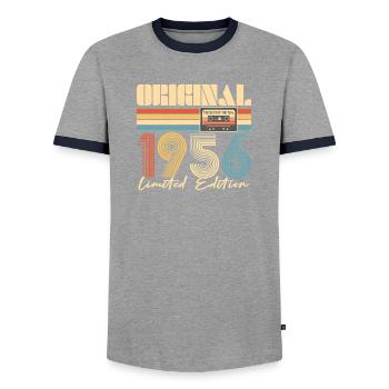 70th birthday, 70 years - Men's Ringer Shirt - grey/navy  - Front - AI Model Female 172 light (172cm) & AI Model Male 178 light (178cm)
