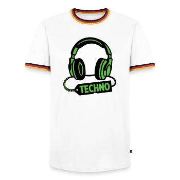 DJ Kopfhörer Techno Rave Festival Produzent - Männer Kontrast-T-Shirt - Weiß/Dreifarbig - Vorne - AI Model Female 172 light (172cm) & AI Model Male 185 light (185cm)