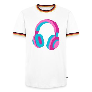 Casque Rétro Synthwave des années 80 DJ Musique Gamer - T-shirt contrasté Homme - blanc/tricolore - Devant - AI Model Female 172 light (172cm) & AI Model Male 185 light (185cm)