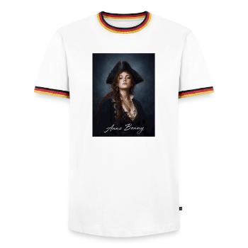 Anne Bonny Pirate Portrait - Men's Ringer Shirt - white/tricolour - Front - AI Model Female 172 light (172cm) & AI Model Male 185 light (185cm)