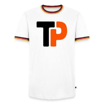 Équipe de ping-pong TP avec logo de tennis de table - T-shirt contrasté Homme - blanc/tricolore - Devant - AI Model Female 172 light (172cm) & AI Model Male 185 light (185cm)