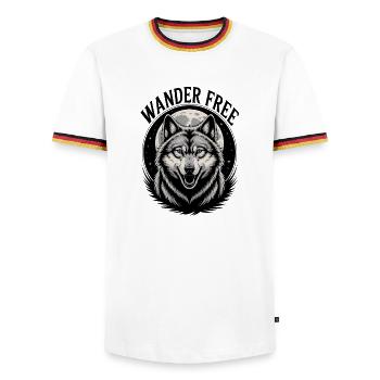 Wolf with the Moon - Men's Ringer Shirt - white/tricolour - Front - AI Model Female 172 light (172cm) & AI Model Male 185 light (185cm)