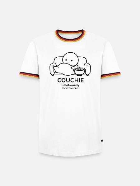 Couchie – Emotionally Horizontal | Cozy Mood - Männer Kontrast-T-Shirt - Weiß/Dreifarbig