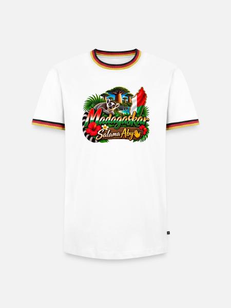 Madagaskar Lemur Tropen Flair - Männer Kontrast-T-Shirt - Weiß/Dreifarbig