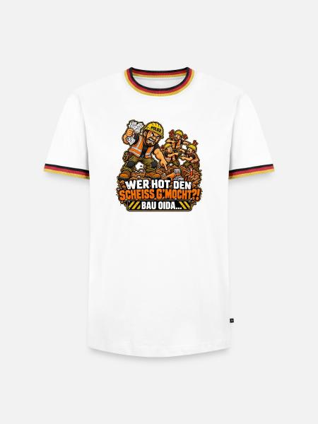 Polier – Wer hot den Scheiss g’mocht?! - Männer Kontrast-T-Shirt - Weiß/Dreifarbig