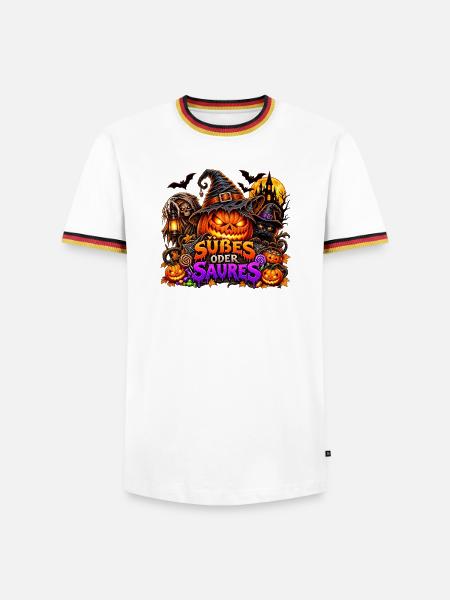 Süßes oder Saures Halloween Kürbis - Männer Kontrast-T-Shirt - Weiß/Dreifarbig