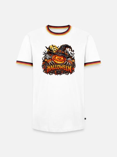 Halloween Kürbis Hexenhut - Männer Kontrast-T-Shirt - Weiß/Dreifarbig