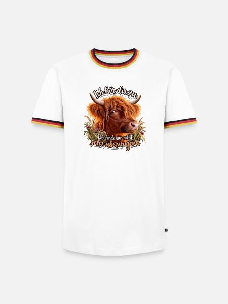 Highland Kuh Zuhören Spruch - Männer Kontrast-T-Shirt - Weiß/Dreifarbig