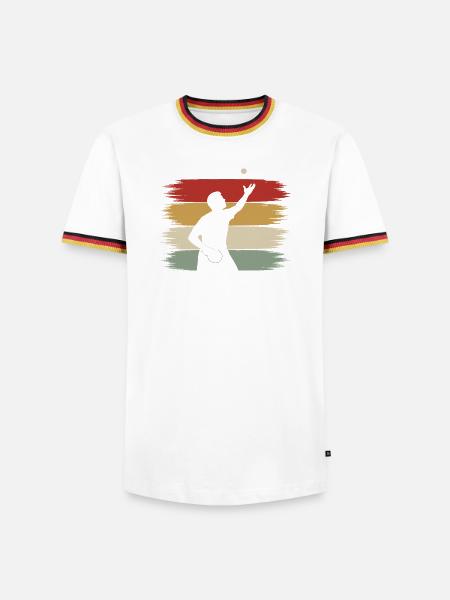 Tischtennis Aufschlag Ballwurf Retro Silhouette - Männer Kontrast-T-Shirt - Weiß/Dreifarbig