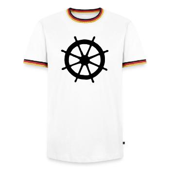 Steering Wheel (FR) - T-shirt contrasté Homme - blanc/tricolore - Devant - AI Model Female 172 light (172cm) & AI Model Male 185 light (185cm)