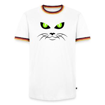 cat face - katzengesicht - Männer Kontrast-T-Shirt - Weiß/Dreifarbig - Vorne - AI Model Female 172 light (172cm) & AI Model Male 185 light (185cm)