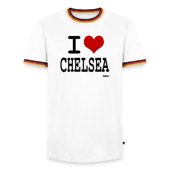 I love chelsea - couleurs personnalisables - T-shirt contrasté Homme - blanc/tricolore - Devant - AI Model Female 172 light (172cm) & AI Model Male 185 light (185cm)