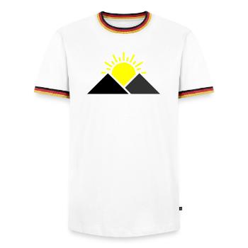 Sonne Berge Landschaft - Männer Kontrast-T-Shirt - Weiß/Dreifarbig - Vorne - AI Model Female 172 light (172cm) & AI Model Male 185 light (185cm)