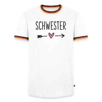 Schwester Herz Pfeil Liebe Freundin Geschenk - Männer Kontrast-T-Shirt - Weiß/Dreifarbig - Vorne - AI Model Female 172 light (172cm) & AI Model Male 185 light (185cm)