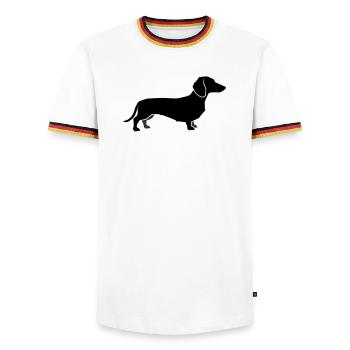 Dackel Hund Silhouette - Männer Kontrast-T-Shirt - Weiß/Dreifarbig - Vorne - AI Model Female 172 light (172cm) & AI Model Male 185 light (185cm)