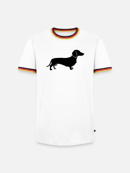 Dackel Hund Silhouette - Männer Kontrast-T-Shirt - Weiß/Dreifarbig