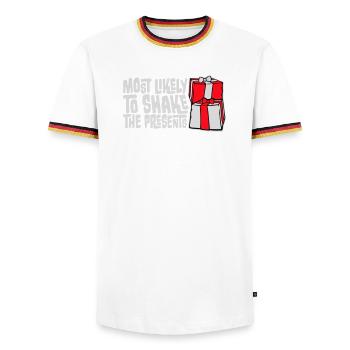 Le plus susceptible de secouer les cadeaux Noël Fun - T-shirt contrasté Homme - blanc/tricolore - Devant - AI Model Female 172 light (172cm) & AI Model Male 185 light (185cm)