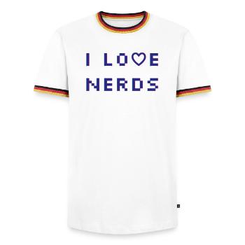 J’adore les nerds - T-shirt contrasté Homme - blanc/tricolore - Devant - AI Model Female 172 light (172cm) & AI Model Male 185 light (185cm)