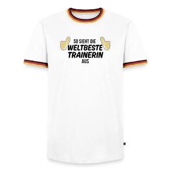 die weltbeste trainerin - Männer Kontrast-T-Shirt - Weiß/Dreifarbig - Vorne - AI Model Female 172 light (172cm) & AI Model Male 185 light (185cm)