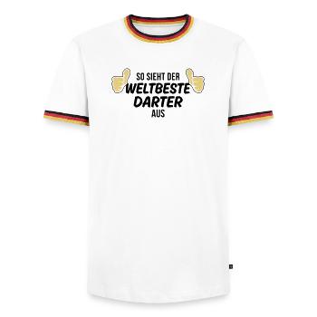 der weltbeste darter - Männer Kontrast-T-Shirt - Weiß/Dreifarbig - Vorne - AI Model Female 172 light (172cm) & AI Model Male 185 light (185cm)