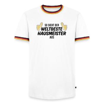 der weltbeste hausmeister - Männer Kontrast-T-Shirt - Weiß/Dreifarbig - Vorne - AI Model Female 172 light (172cm) & AI Model Male 185 light (185cm)