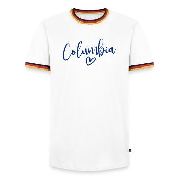 Columbia Heart Women's Love Columbia - Men's Ringer Shirt - white/tricolour - Front - AI Model Female 172 light (172cm) & AI Model Male 185 light (185cm)