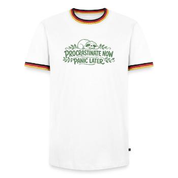 Sloth Saying - Procrastinate Now Gift - Men's Ringer Shirt - white/tricolour - Front - AI Model Female 172 light (172cm) & AI Model Male 185 light (185cm)