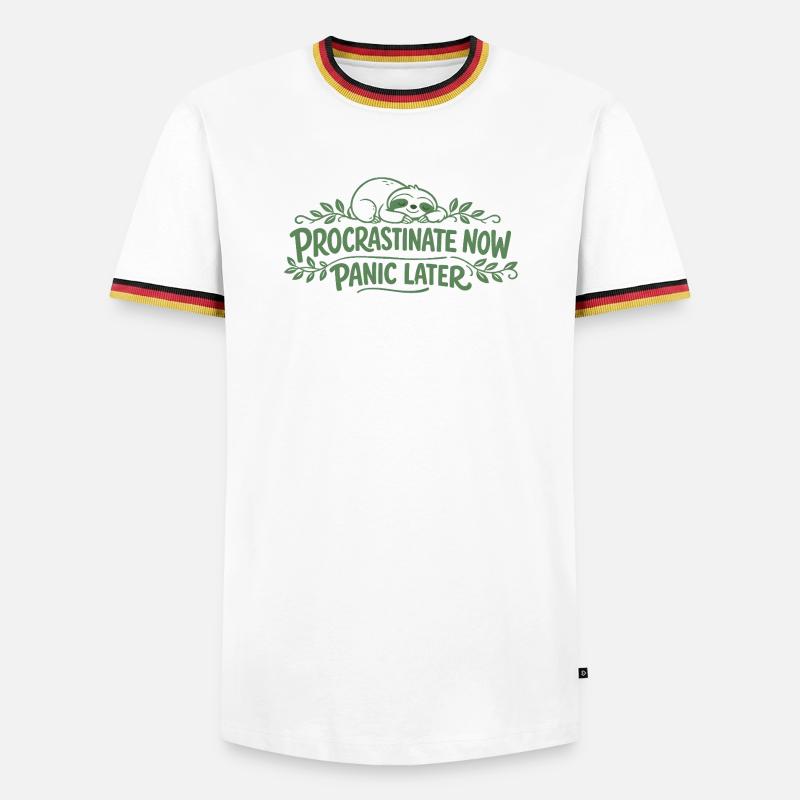 Faultier Spruch - Procrastinate Now Geschenk - Männer Kontrast-T-Shirt - Weiß/Dreifarbig