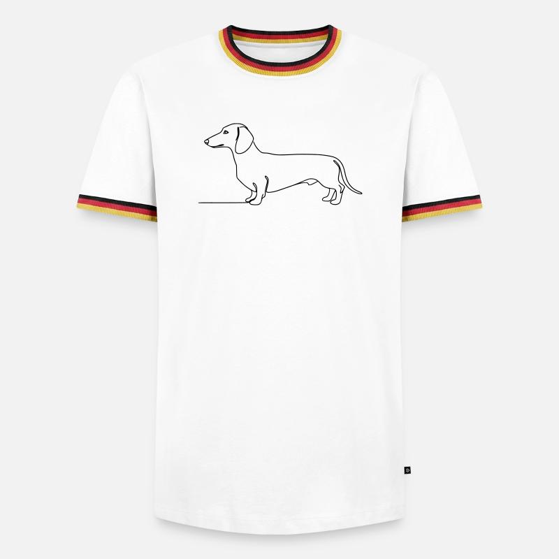 Dackel Teckel One Line Art - Männer Kontrast-T-Shirt - Weiß/Dreifarbig