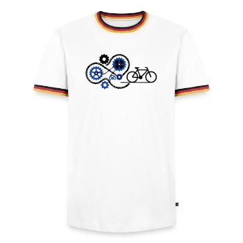 Ingenious Bicycle Gear Mechanics - Men's Ringer Shirt - white/tricolour - Front - AI Model Female 172 light (172cm) & AI Model Male 185 light (185cm)