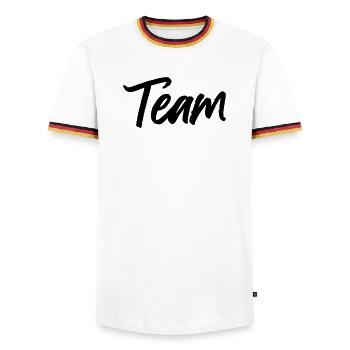 Équipe - T-shirt contrasté Homme - blanc/tricolore - Devant - AI Model Female 172 light (172cm) & AI Model Male 185 light (185cm)