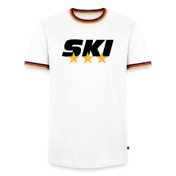 ski - Men's Ringer Shirt - white/tricolour - Front - AI Model Female 172 light (172cm) & AI Model Male 185 light (185cm)