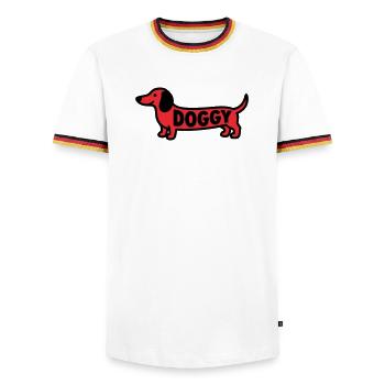 Dachshund Dog Doggy Saying Red - Men's Ringer Shirt - white/tricolour - Front - AI Model Female 172 light (172cm) & AI Model Male 185 light (185cm)
