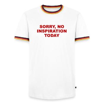 Désolé, pas d’inspiration aujourd’hui, déclaration sarcastique - T-shirt contrasté Homme - blanc/tricolore - Devant - AI Model Female 172 light (172cm) & AI Model Male 185 light (185cm)