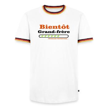 soon to be a big brother - Men's Ringer Shirt - white/tricolour - Front - AI Model Female 172 light (172cm) & AI Model Male 185 light (185cm)