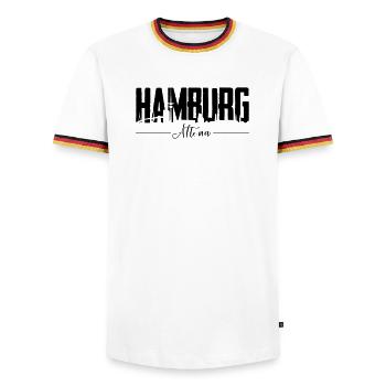 Hamburg Altona, City Shirt - Männer Kontrast-T-Shirt - Weiß/Dreifarbig - Vorne - AI Model Female 172 light (172cm) & AI Model Male 185 light (185cm)
