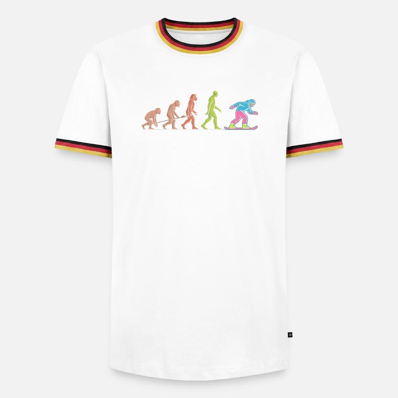 Die Evolution des Snowboard-Designs - Männer Kontrast-T-Shirt - Schwarz/Dreifarbig